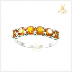 แหวนซิทรินแท้ แหวนแถว 6 เม็ด เงินแท้ ชุบทองคำขาว แหวนพลอยแท้