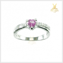 แหวนพิงค์ทัวร์มาลีนแท้ เงินแท้ ชุบทองคำขาว แหวนพลอยแท้