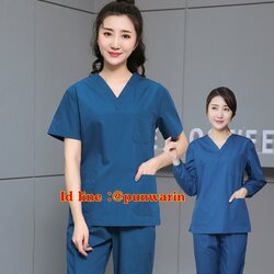 ชุดฟอร์มพนักงานสำเร็จรูป ชุดหมอผ่าตัด ชุดพยาบาลห้องผ่าตัด เอวยางยืด T6211004-4 สีฟ้าเข้ม S-3XL
