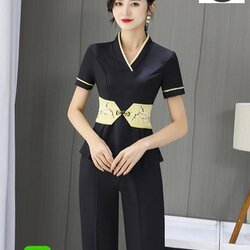 ชุดพนักงานนวดสปา ชุดพนักงานเสริมสวย ชุดพนักงานคลีนิคความงาม ชุดพนักงานคลีนิคศัลยกรรม S6510009 ดำ กรม S-3XL