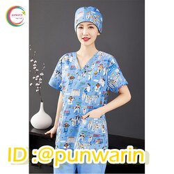 เสื้อเจ้าหน้าที่ดูแลเด็ก ชุดพยาบาล ชุดผู้ป่วย ชุดพี่เลี้ยงเด็ก ชุดสครับพิมพ์ลาย T6409004 สีภาพ S-3XL