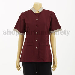 เสื้อแม่บ้านแขนสั้นคอจีนแบบเลือดหมูปกครีม