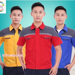 ชุดฟอร์มพนักงานช่างวิศวกรรม ช่างไฟฟ้า ช่างประปา ช่างยนตร์ ช่างกลโรงงาน ช่างก่อสร้างแขนสั้น M6308007 สีภาพ S-4XL