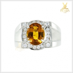 แหวนซิทรินแท้ แหวนพลอยซิทริน สีเหลืองทองงดงาม สะดุดตาเต็มๆ นิ้ว