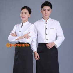 เสื้อเชฟ เสื้อพ่อครัว เสื้อแม่ครัว เสื้อพนักงานทำอาหาร เสื้อกุ๊ก แขนยาว ร้านอาหารตะวันตก C6209002 สีภาพ M-3XL