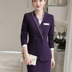 ชุดแอร์โอสเตส ชุดพนักงานคลินิกความงาม ชุดสูทชุดพนักงานออฟฟิศ ชุดพนักงานต้อนรับ ชุดพนักงานต้อนรับโรงแรมแคชเชียร์ NL6512009 ดำ น้ำเงิน ม่วง S -5XL