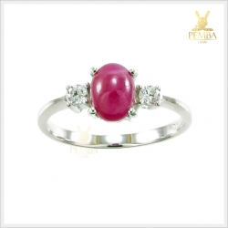 แหวนทับทิมแท้ ทรงหลังเบี้ย เงินแท้925 ชุบทองคำขาว แหวนพลอยแท้