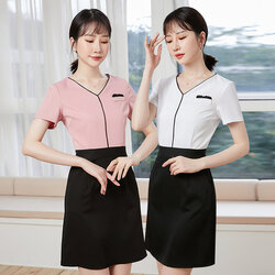 ชุดพนักงานนวดสปา ชุดพนักงานเสริมสวย ชุดทำงาน ชุดสูท ชุดฟอร์มพนักงาน S6308007 ชมพู ขาว ม่วง S-4XL