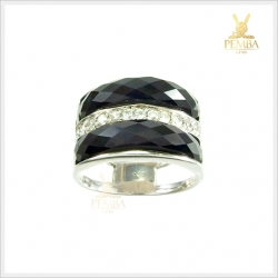 แหวนนิลแท้ 2 แถว แต่งด้วยเพชรCZ สวยเก๋ เงินแท้925 ชุบทองคำขาว