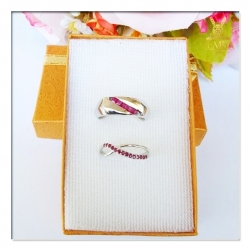 แหวนพลอยคู่ Ring of Love ฝังพลอยทับทิมพม่าแท้ เงินแท้ ชุบทองคำขาว