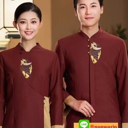 เสื้อพนักงานเสริฟเสื้อพนักงานโรงแรม เสื้อพนักงานร้านอาหารไทยสไตล์จีนญี่ปุ่นเกาหลี FA6701003 ดำ แดง L-4XL