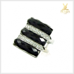 แหวนนิลแท้ 3 แถว เสริมอำนาจบารมีและความมั่นใจ เงินแท้925 ชุบทองคำขาว