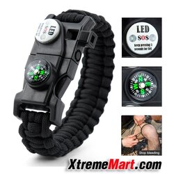 กำไลเชือกรัดข้อมือ สายรัดข้อมือมัลติฟังก์ชั่น 17 in 1 Paracord พร้อมไฟ LED เข็มทิศ และ Multitool Paracord Survival Bracelet (กรุณาระบุสี)