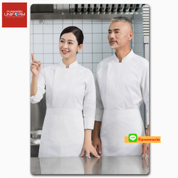 เสื้อเชฟ,เสื้อกุ๊ก,เสื้อเชฟโรงแรม,เสื้อเชฟชาย,เสื้อเชฟหญิง,ชุดเชฟโรงแรม กระดุมแป็กพลาสติกไม่เป็นสนิม C6802003 ดำ ขาว เทา M-5XL
