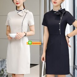 ชุดพนักงานคลินิคความงาม ชุดพนักงานขายเครื่องสำอางค์ ชุดพีอาร์ ชุดพนักงานต้อนรับ ชุดพนักงานออฟฟิค ชุดแอร์โอสเตส ืNL6603005 เบจ ดำ S-5XL