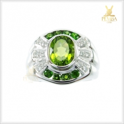 แหวนเพริดอตแท้ สีเขียวสดสวยใส เงินแท้ ชุบทองคำขาว แหวนพลอย