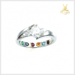 แหวนนพเก้าแท้ ตามตำราโบราณ เงินแท้925 ชุบทองคำขาว ฝังใต้ท้องแหวน