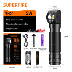ชุดเซตไฟฉาย SuperFire รุ่น TH04 แสงขาว 600 ลูเมน 5โหมด USB Rechargeable