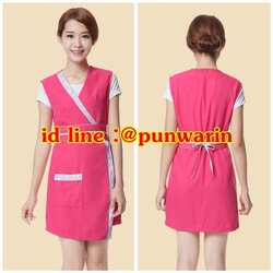 ชุดพนักงานนวดสปา ชุดพนักงานเสริมสวย เดรสผ้าป้าย S6103009 ชมพูสด ชมพูอ่อน ม่วง ดำ one size