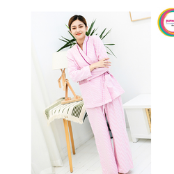 ชุดผู้ป่วย ชุดคนไข้ ชุดนวดสปบา ชุดนวนแผนไทย ชุดพักฟื้น ลายทาง KU6410004 ชมพู S-3XL