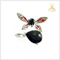 แหวนนิลแท้ ดีไซน์รูปผีเสื้อสุดเก๋ เงินแท้925 ชุบทองคำขาว