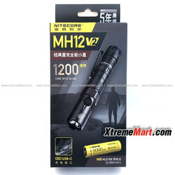ไฟฉาย Nitecore MH12 V2 Multi-Task Hybrid series แสงขาว 1200 ลูเมน CREE XP-L2 V6 LED USB-C Rechargeable พร้อมแบตเตอรี่ 21700 x1ก้อน