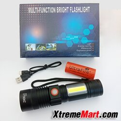 ไฟฉายซูม Zhouji พร้อมโคม COB XML-T6 LED 1000LM แสงขาว พร้อมแบต 26650 USB Rechargeable Flashlight