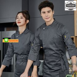 เสื้อเชฟ เสื้อพ่อครัว เสื้อแม่ครัว เสื้อพนักงานทำอาหาร เสื้อกุ๊กแขนยาวและสั้น C6602003 ภาพ M-4XL