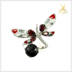 แหวนนิลแท้ เงินแท้925 ชุบทองคำขาว ดีไซน์รูปผีเสื้อสุดเก๋