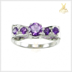 แหวนอเมทิสต์แท้ ตัวเรือนดีไซน์รูปโบว์สวยเก๋ ดูดีมีสไตล์ แหวนพลอยแท้