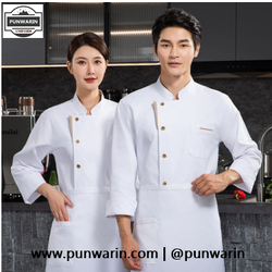 เสื้อเชฟมาตรฐานสากล,เสื้อกุ๊ก,เสื้อเชฟโรงแรม,เสื้อเชฟชาย,เสื้อเชฟหญิง,ชุดเชฟโรงแรม สไตล์จีน C6709004 ดำ ขาว เทา M-4XL