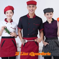 เสื้อเชฟ เสื้อพ่อครัว เสื้อแม่ครัว เสื้อพนักงานทำอาหาร เสื้อกุ๊ก M-3XL C6103002 ดำ แดง ขาว ม่วง M-3XL