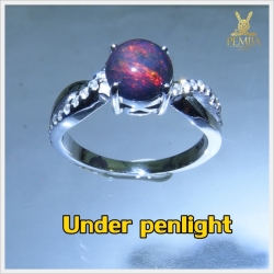 แหวนโอปอลดำ ทรงหลังเบี้ย เงินแท้925 ชุบทองคำขาว แหวนพลอยแท้