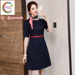 ชุดพนักงานคลินิคชุดพนักงานเครื่องสำอางค์ชุดยูนิฟอร์มพนักงานต้อนรับออฟฟิคต้อนรับแอร์โอสเตส NL6512022 กรมท่า S-4XL