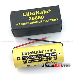 แบตเตอรี่ Liitokala LII-51S 26650 20A power rechargeable lithium battery 26650A 3.7V 5100mA + พร้อมสาย (ก้อนละ)