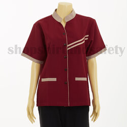 เสื้อแม่บ้านแขนสั้นคอจีนแบบเลือดหมูปกน้ำตาลอ่อน