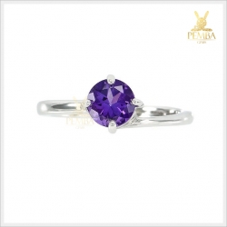 แหวนอเมทิสต์แท้ ทรงกลม เม็ดเดี่ยว เงินแท้925 เม็ดเดี่ยวคู่ใจ แหวนพลอยแท้