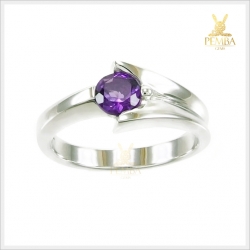 แหวนอเมทิสต์แท้ ทรงกลม เม็ดเดี่ยว เล็กๆ แต่ดูดีมีสไตล์ แหวนพลอยแท้