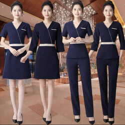 ชุดพนักงานต้อนรับคลีนิคเสริมความงาม พนักงานฟร้อน ชุดทำงาน S6706001 สีภาพ S-4XL