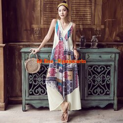 ชุดจั้มสูทคอวียาว สีขาวแขนกุดสไตล์โมฮีเมียน สวยแซ็กซี่แปลกตา UM621109 ขาว S-XL