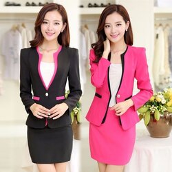 ชุดพนักงานคลินิกความงาม ชุดสูทสีน้ำเงิน ชุดพนักงานออฟฟิศ ชุดพนักงานต้อนรับ S6312001 ชมพู ,ดำ,น้ำเงิน S - 4XL