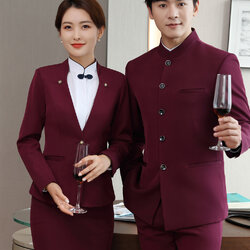 ชุดพนักงานต้อนรับ ชุดพนักงานต้อนรับโรงแรมแคชเชียร์ TO6502001 ไวน์แดง ดำ กรมท่า S -4XL