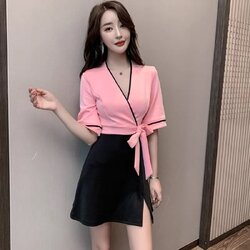 ชุดพนักงานไนท์คลับ,เฮลท์คลับ ช่างเสริมสวย สปา สูทมืออาชีพ สลิมมิ่ง แช่เท้า ซาวน่า ช่างเทคนิค เสื้อผ้าทำงาน หญิง S6608006 สีแดง S-3XL