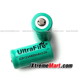แบตเตอรี่ชาร์จ UltraFire ICR123A 800mah 3.0v Rechargeable Battery(ก้อนละ)