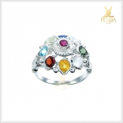 แหวนนพเก้าแท้ ตามตำราโบราณ เงินแท้925 ชุบทองคำขาว