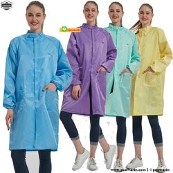 ชุดพนักงานโรงงานอาหาร ชุดพนักงานประชุมเชิงปฏิบัติการปลอดเชื้อการประมวลผล ชุดพนักงาน QC ป้องกันไฟฟ้าสถิตย์ ป้องกันฝุ่น QC6607001 สีภาพ S-3XL