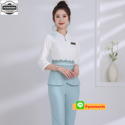 ชุดพนักงานนวดสปา ชุดพนักงานเสริมสวย ชุดทำงาน ชุดสูท ชุดฟอร์มพนักงาน SKU-01781 ฟ้า ชมพู ดำ S-4XL