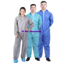 ชุด jumpsuit ชุดป้องกันที่ใช้แล้วทิ้งสยามคลุมด้วยผ้าไม่ทอสีสเปรย์แยกชายและหญิงกันฝุ่นแยกฟาร์ม SKU-01791 สีภาพ M-3XL