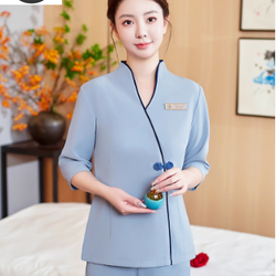 ชุดสปาสไตล์จีน ชุดทรีตเม้นท์ ชุดพนักงานเสริมสวย SKU-03294 ฟ้า เทา น้ำเงิน S-3XL