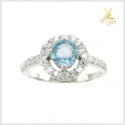 แหวนอะความารีนแท้ ล้อมเพชรCZ สวยเก๋น่ารักๆ เงินแท้925 แหวนพลอยแท้